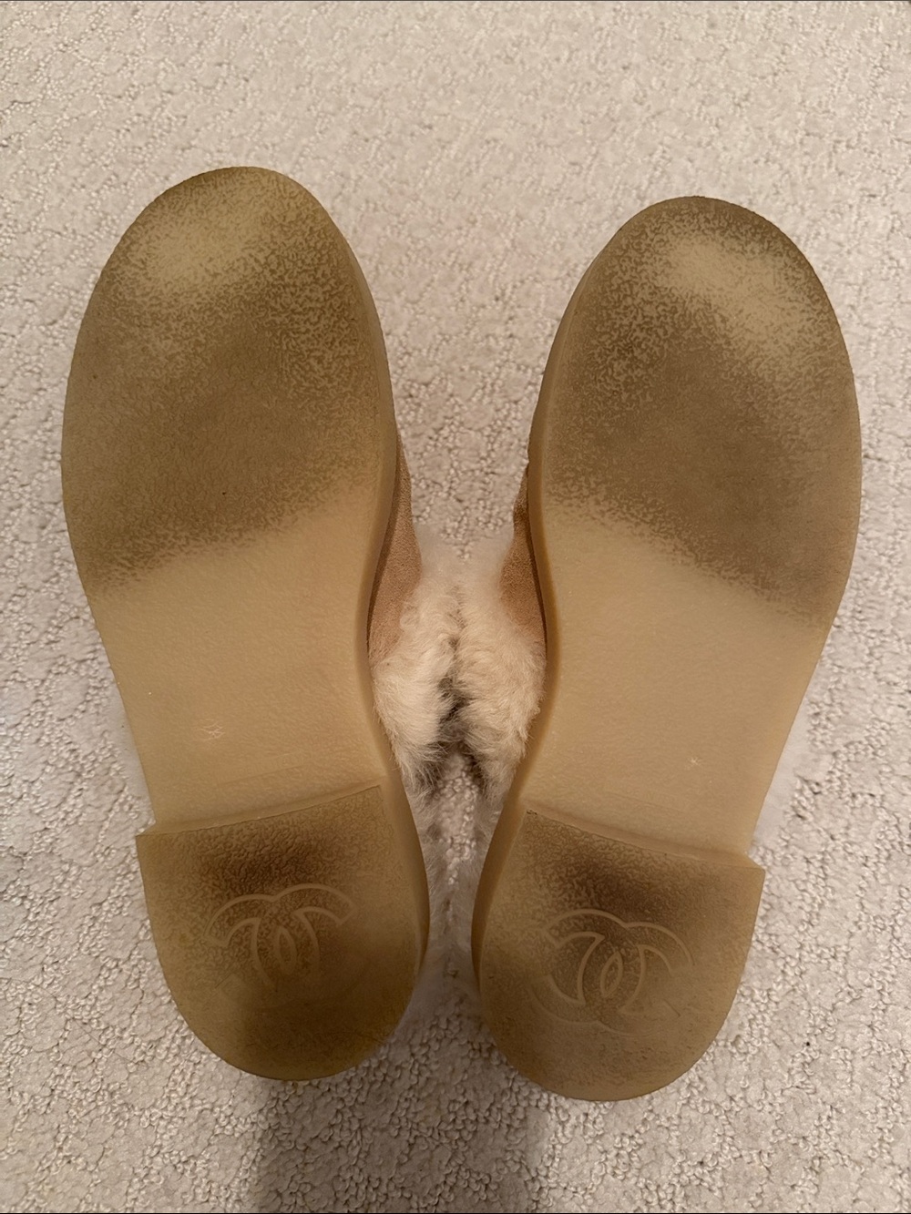 CHANEL Beige Suede Shearling Mules with Black Cap Toe - Picture 3 of 4